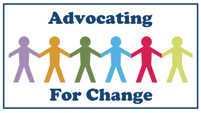 Feature image for the article "Advocating for Change" by Lila Armstrong. Features cut out paper people in a chain to symbolize teamwork.