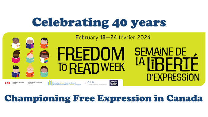 Featured Image for the article "Celebrating 40 years of Freedom to Read Week: Championing Free Expression in Canada" by Michelle Arbuckle. This image shows the banner image for Freedom to Read week 2024.